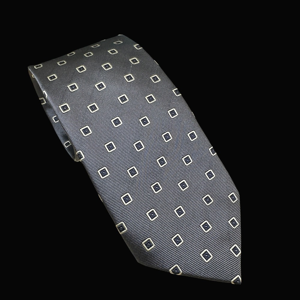 Corneliani Italy Silk Tie Grey Blue Geometric Square Hand Stitched Men Necktie